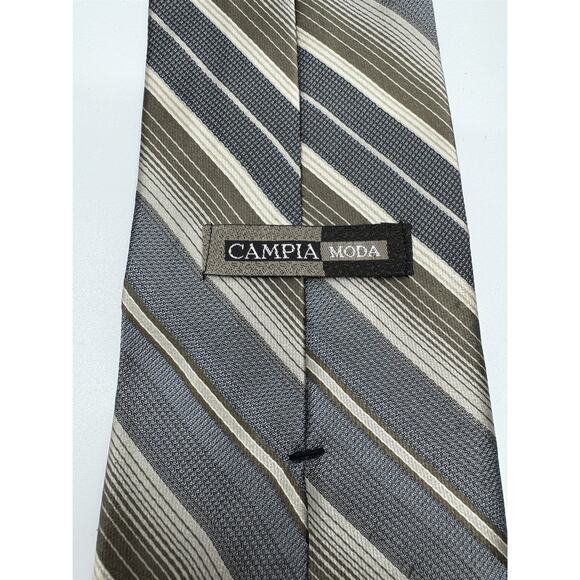 Campia Moda Mens 100% All Silk Neck Tie Made in USA Striped Brown/Beige/Gray - Picture 6 of 6